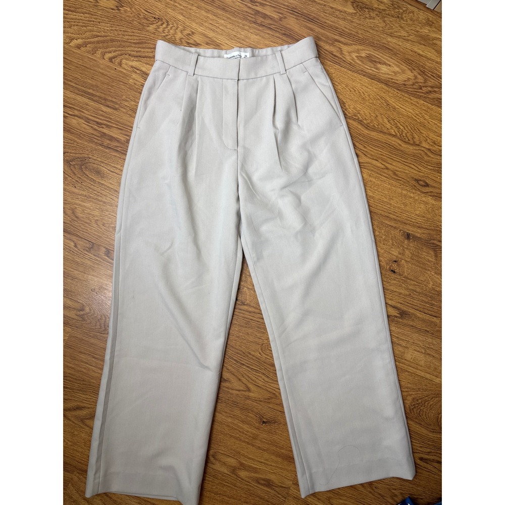Abercrombie & Fitch Women's The Sloane Tailored Pant 29 Beige Wide Leg Pleated
